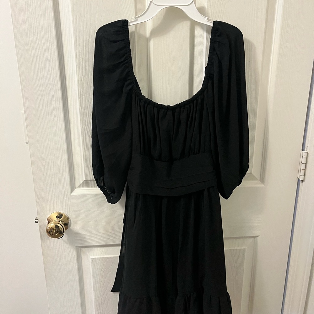 Black Backless Tiered Sundress with 3/4 Bishop Sleeves